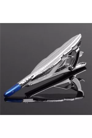 Newchic Men Silver Tie Clip Feather Pattern Necktie Tie Clip Bar Clasp