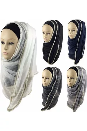Newchic Women Pearl Floral Bead Hijab Scarf Shawl Muslim Islamic kerchief headpiece