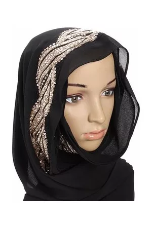 Newchic Women Muslim Sequin Lace Shawls Islamic Hijab Long Scarf Headwear