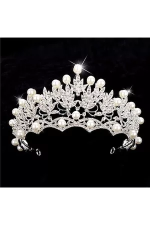 Newchic Women Crystal Pearl Silver Queen Crown Tiara Hair Accessories Headband