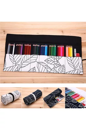 Newchic 36/48 Holes Canvas Wrap Roll Up Pencil Case Pen Brush Storage Bag