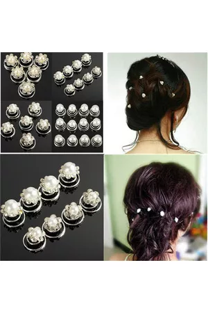 Newchic 12 Pcs Wedding Bridal Crystal Faux Pearl Flower Hair Coils Twists Spins Pins