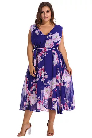 Newchic O-NEWE L-5XL Women Bohemian Flower Printed Chiffon Maxi Dress