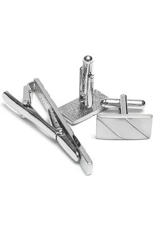 Newchic Men Silver Stainless Cufflink Tie Clip Set Suit Business Formal Party Accessories