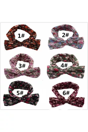 Newchic Baby Girls Toddler Bohemian Print Floral Bow Knot Headband Turban Elastic Stretch Hair Band