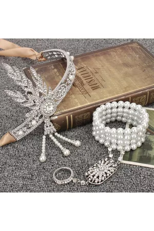 Newchic Wedding Party Headband Bracelet Ring Set Flapper Hair Accessories Great Gatsby Headpiece