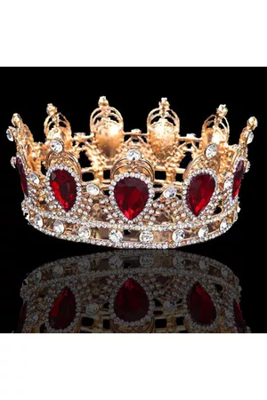 Newchic Bride Ruby Sparkling Crystal Rhinestone Hairband Crown Gold King Queen Tiara Wedding Party Headpiece