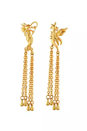 Newchic 24K Gold Dragon Phoenix Tassel Earrings