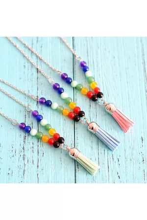 Newchic Agate 7 Color Chakra Tassels Necklace