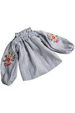 Newchic Girl Flower Embroidery Long Sleeve Shirt
