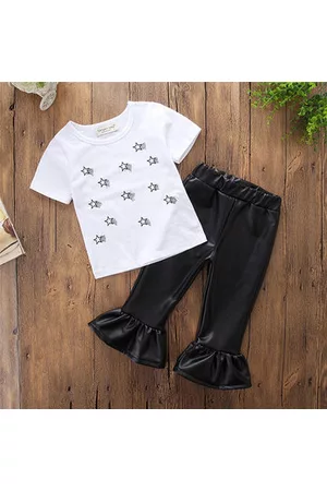 Newchic Girls T-shirt + PU Leather Pants