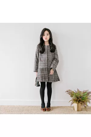 Newchic Woolen Girls Plaid Coat