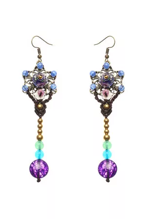 Newchic Women's Ethnic Earrings Elegant Purple Agate Flower Retro Earrings