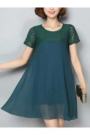 Newchic Casual Loose Lace Splicing Short Sleeves Chiffon Dresses For Women