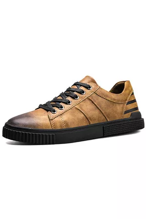 Newchic Men Leather Retro Color Lace Up Casual Shoes
