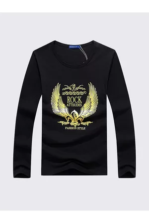 Newchic Plug Size Mens Fashion Unique Golden Pattren Printing Casual Cotton Long Sleeve T-shirts