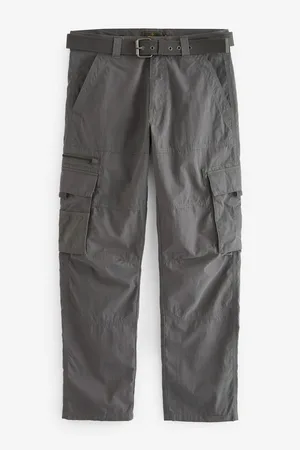 Stone Relaxed Belted Tech Cargo Trousers