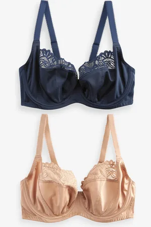 Buy Neutral/Navy Blue Push Up Pad Plunge Lace Bras 2 Pack from