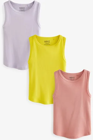 Buy Pink/Blue/Orange Crop Rib Camis 3 Pack (5-16yrs) from Next