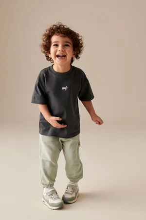 Next Charcoal /Sage Green Short Sleeve 100% Cotton T-Shirt and Utility Joggers Set (3mths-7yrs)