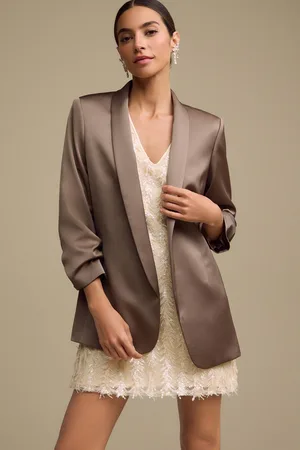 Next Khaki Satin Relaxed Ruched Sleeve Blazer