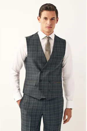 Next Charcoal Regular Fit Trimmed Check Suit Waistcoat