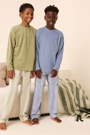Next /Sage Green Stripe 2 Pack Long Sleeve Woven Check Pyjamas (3-16yrs)