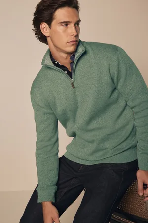 Next Sage Plain Regular Fit 100% Cotton Premium Quarter Zip Jumper