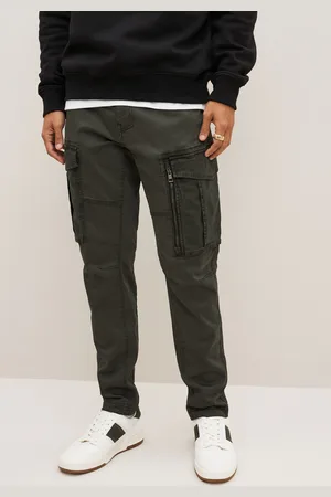 Next Dark Khaki Slim Fit Zip Detail Stretch Cargo Trousers
