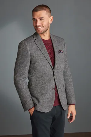 Next Slim Fit Nova Fides Signature Herringbone Wool Blazer