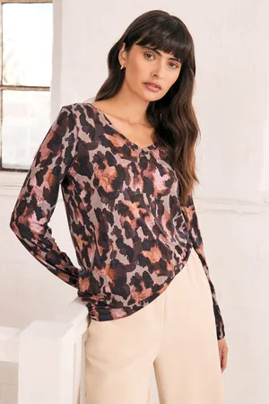 Next Animal Print Slouch V-Neck Long Sleeve T-Shirt