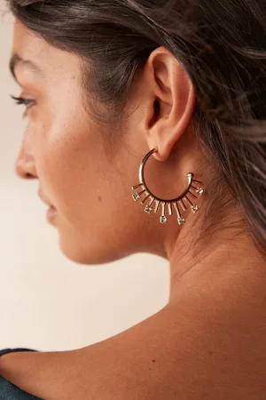 Next Tone Sparkle Drop Hoop Earrings