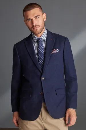 Next Blue Slim Fit Nova Fides Signature Herringbone Wool Blazer