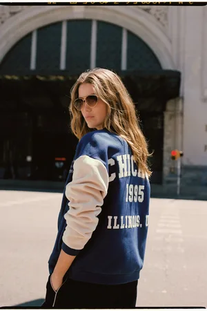 Next Blue Chicago Slogan Back Graphic Baseball Letterman Varsity Jacket