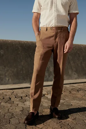 Next Rust Linen Blend Tailored Fit Suit Trousers