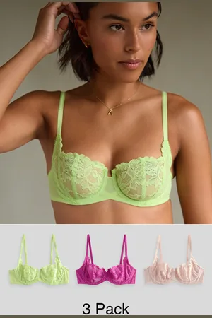 Next /Blush/Lime Non Pad Balcony Lace Bras 3 Pack A-E