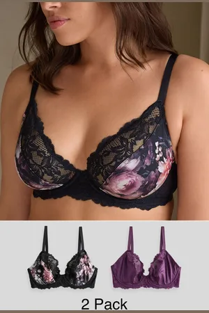 Next Floral Print/ Plum DD+ Non Pad Plunge DD+ Non Pad Full Cup Wired Plunge Microfibre Lace Bras 2 Pack