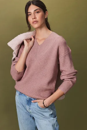 Next Blush Relaxed Fit Ribbed V-Neck Knitted Jumper