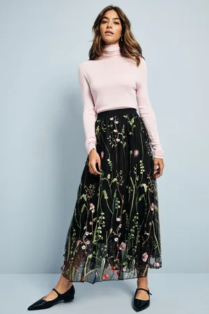Next Embroidered Mesh Tulle Boho Maxi Skirt