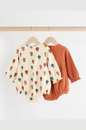 Next Rust /Cream Flower Print Baby Jersey Bloomer Rompers 2 Pack (0mths-2yrs)