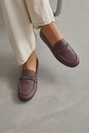 Next Burgundy Red Forever Comfort Round Toe Slim Chain Loafers