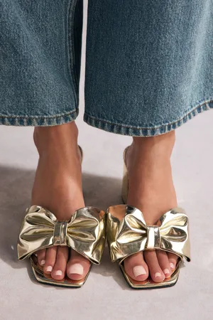 Next Leather Liv Bow Block Mules