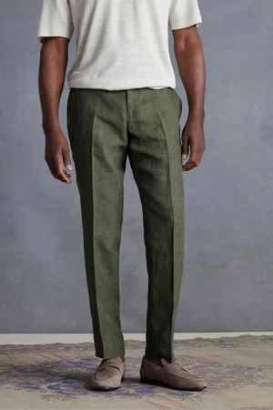 Next Olive Slim Fit Signature Leomaster 100% Linen Suit: Trousers