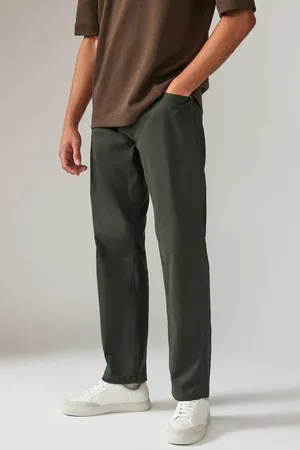 Next Khaki Green Straight Fit Printed Soft Touch Stretch Jeans Style Trousers