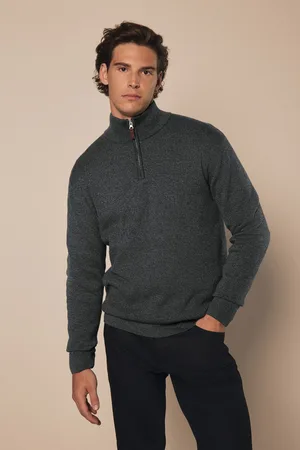 Next Charcoal Plain Regular Fit 100% Cotton Premium Quarter Zip Jumper