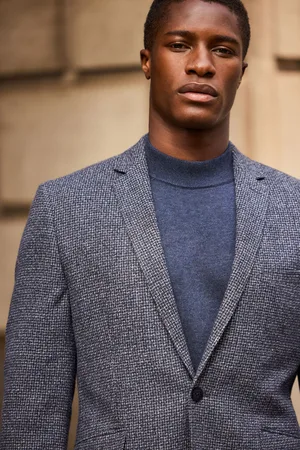 Next Blue Brushed Check Blazer With Wool