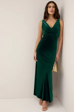 Next Emerald V-Neck Velvet Maxi Dress