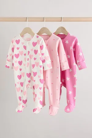 Next Baby Heart Printed 100% Cotton Sleepsuit 3 Pack (0mths-2yrs) (0mths-2yrs)