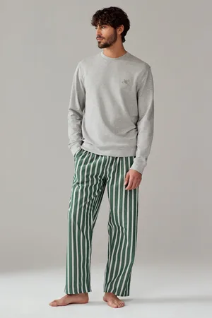 Next /Green Stripe Woven Sweatshirt Pyjamas Set