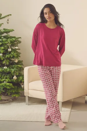 Next Burgundy Red 100% Cotton Long Sleeve Pyjamas